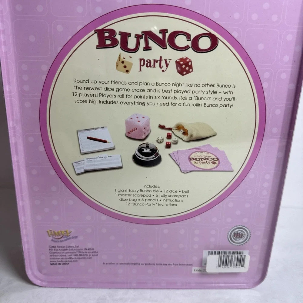 Bunco Party Edition Game 12 Invitations Bell Dice‎ Score Cards Tin Sealed NIP